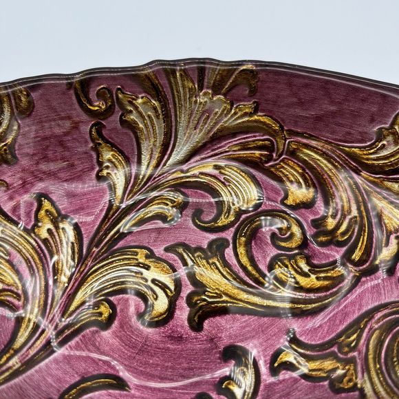 Goofus Reverse Glass Candy Dish Nut Bowl Serving Plate Purple Gold Vintage Decor - Picture 3 of 13